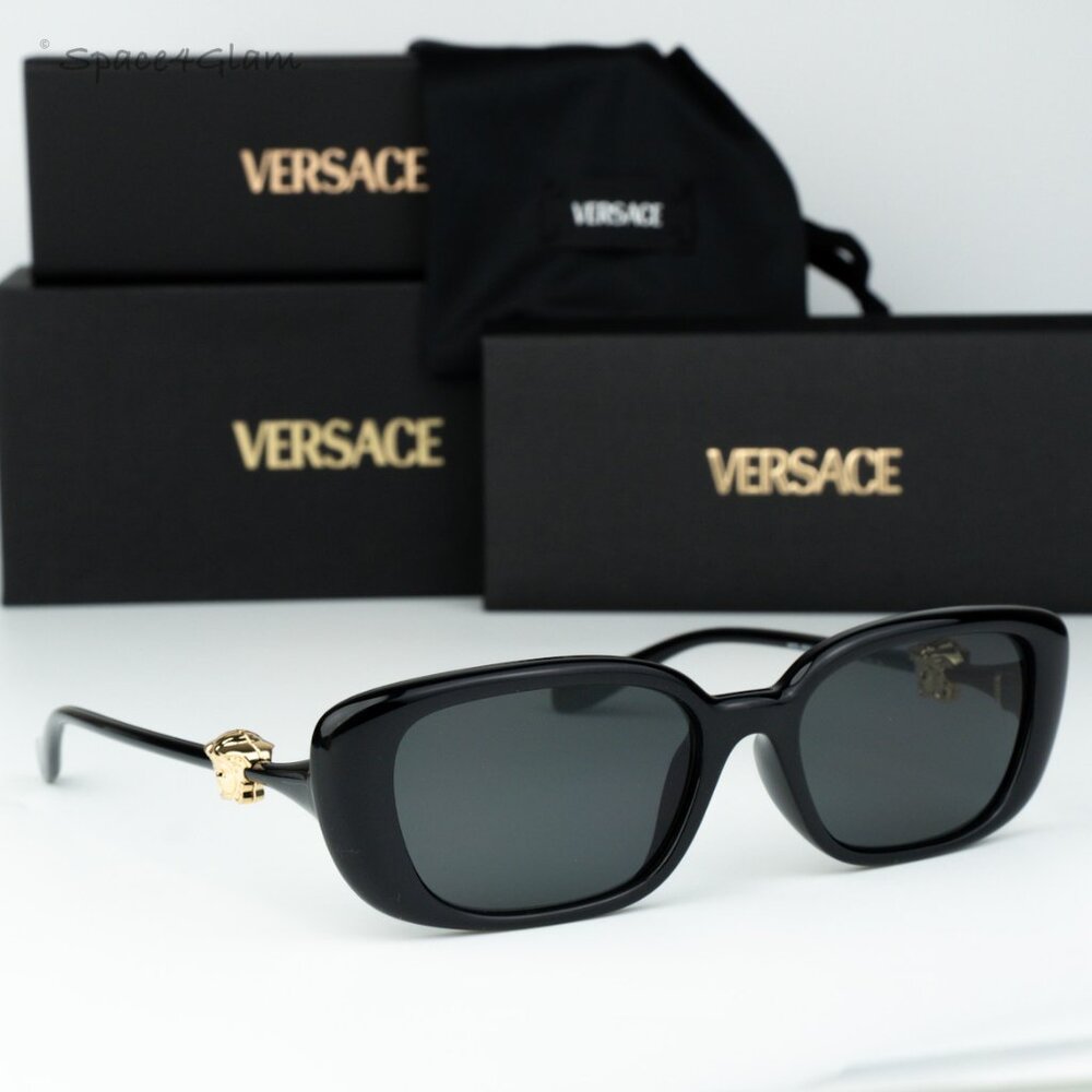 Versace Women Sunglasses Black Grey Rectangle VE4504D GB1/87 NEW AUTHENTIC
